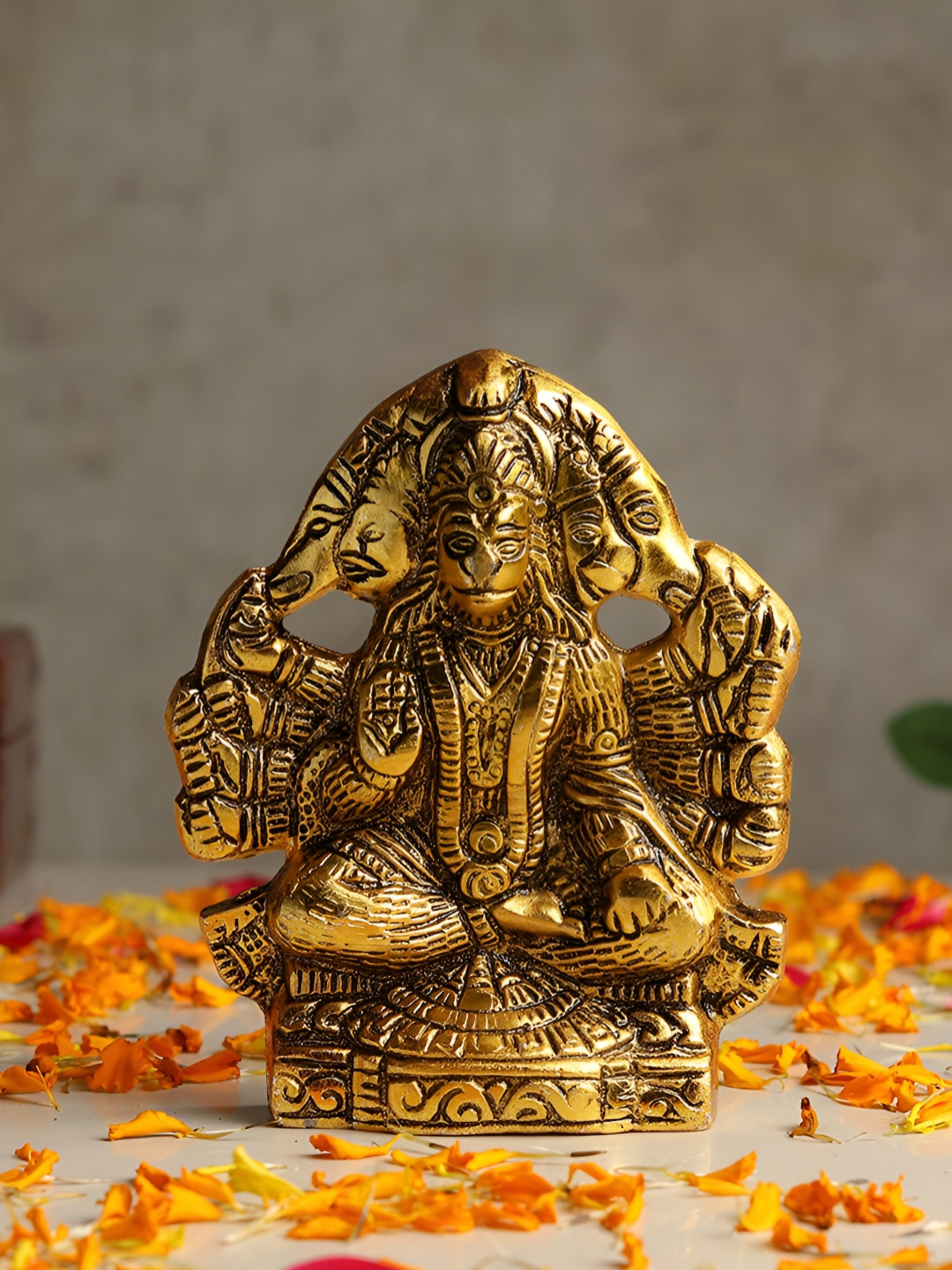 HABERE INDIA Gold-Toned Panchmukhi Hanuman Ji Idol Showpiece