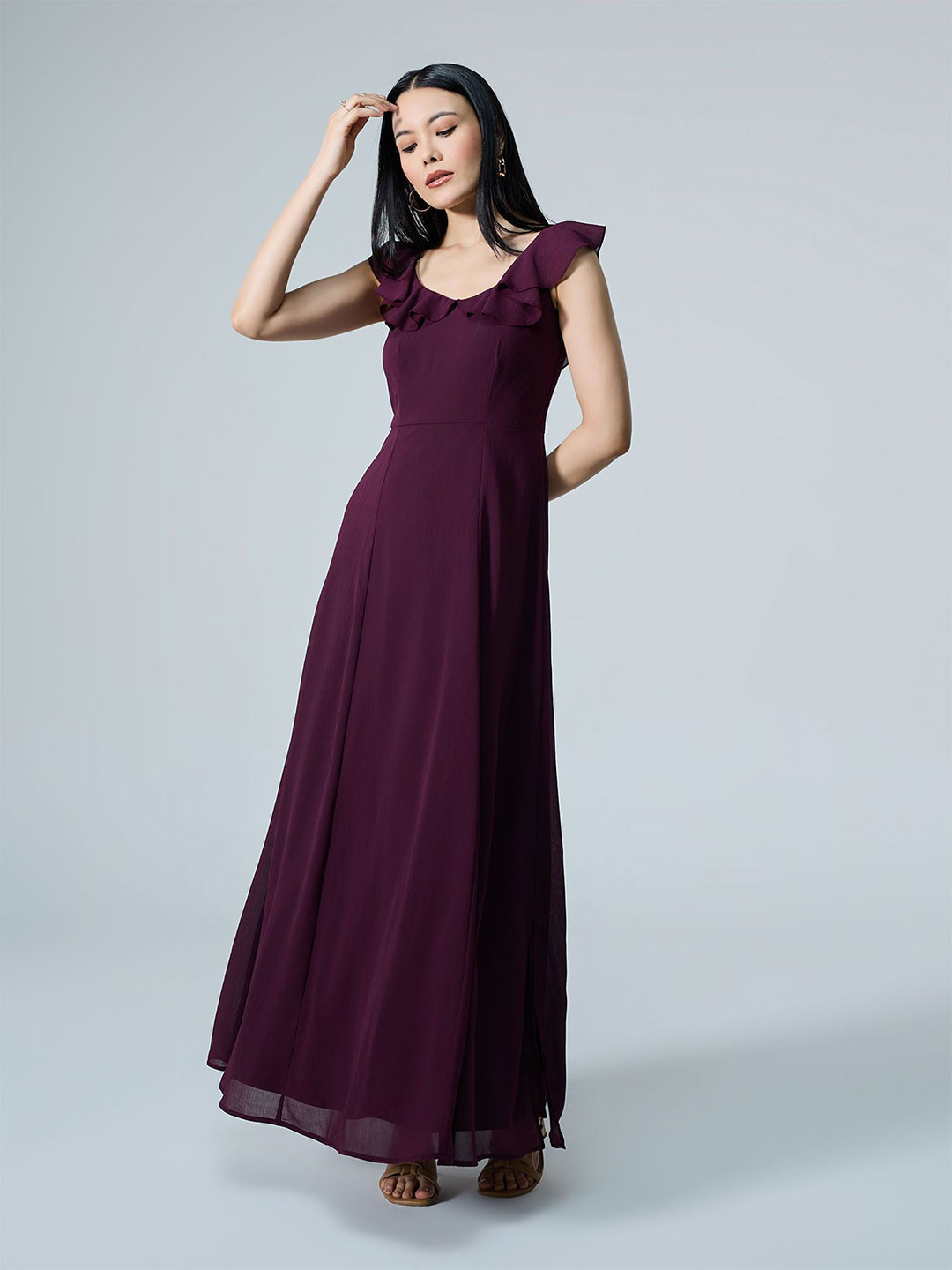 20Dresses Standalone Gowns AW25 Women Ruffles Sweetheart Neck Fit & Flare Maxi Dress