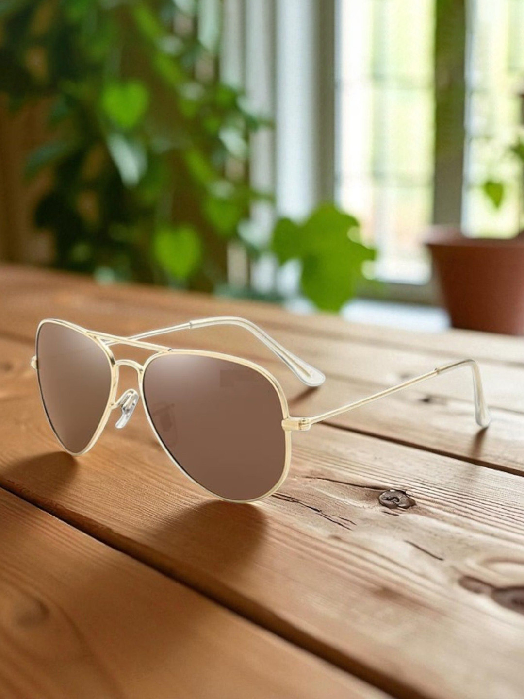 SPADEACES Unisex Aviator Sunglasses With UV Protected Lens Gold Brown Glass Aviator