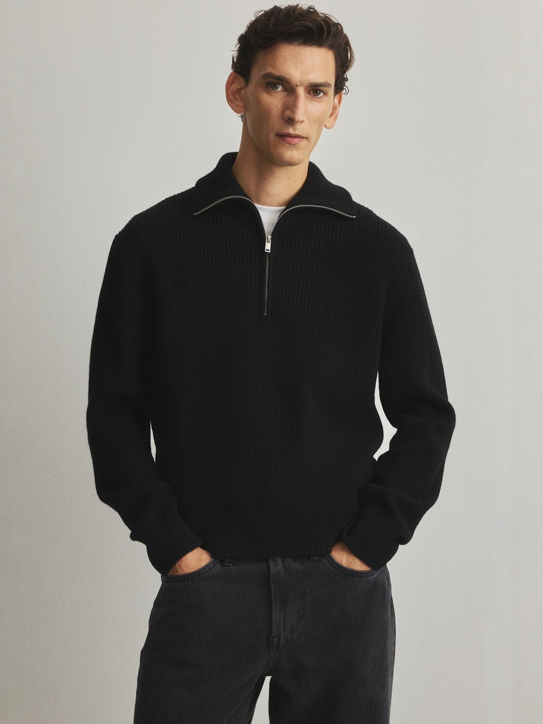 H&M Regular Fit Zip-Top Wool Polo Jumper