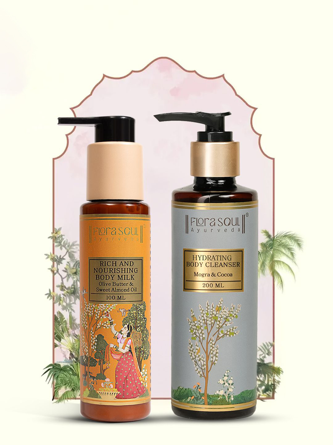 FloraSoul Set Of 2 Hydrating Body Cleanser - 200 ml With Nourishing Body Milk- 100 ml