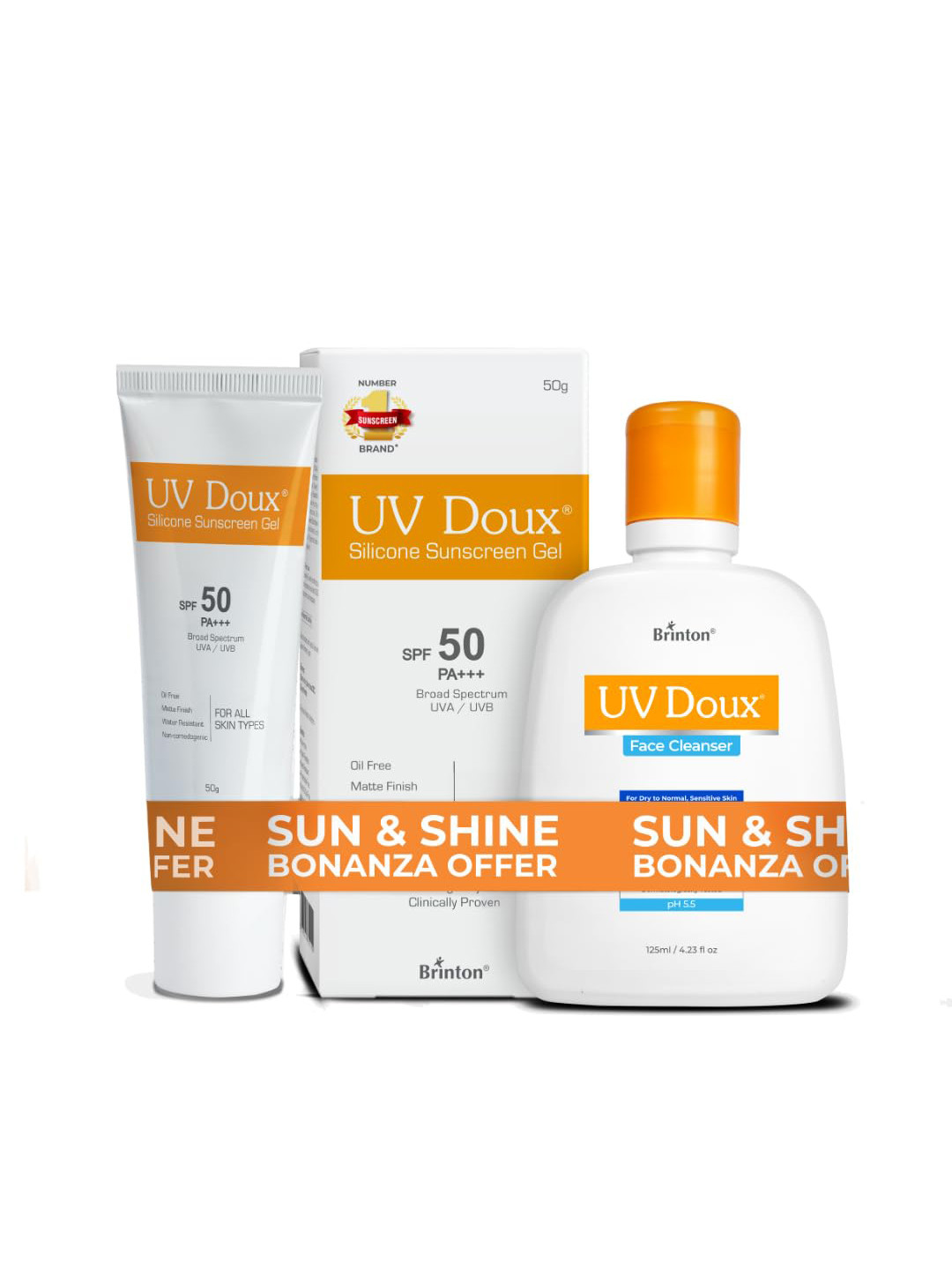 Brinton Set Of 2 UV Doux Silicone Sunscreen Gel- 50 g With Face Cleanser - 125 ml