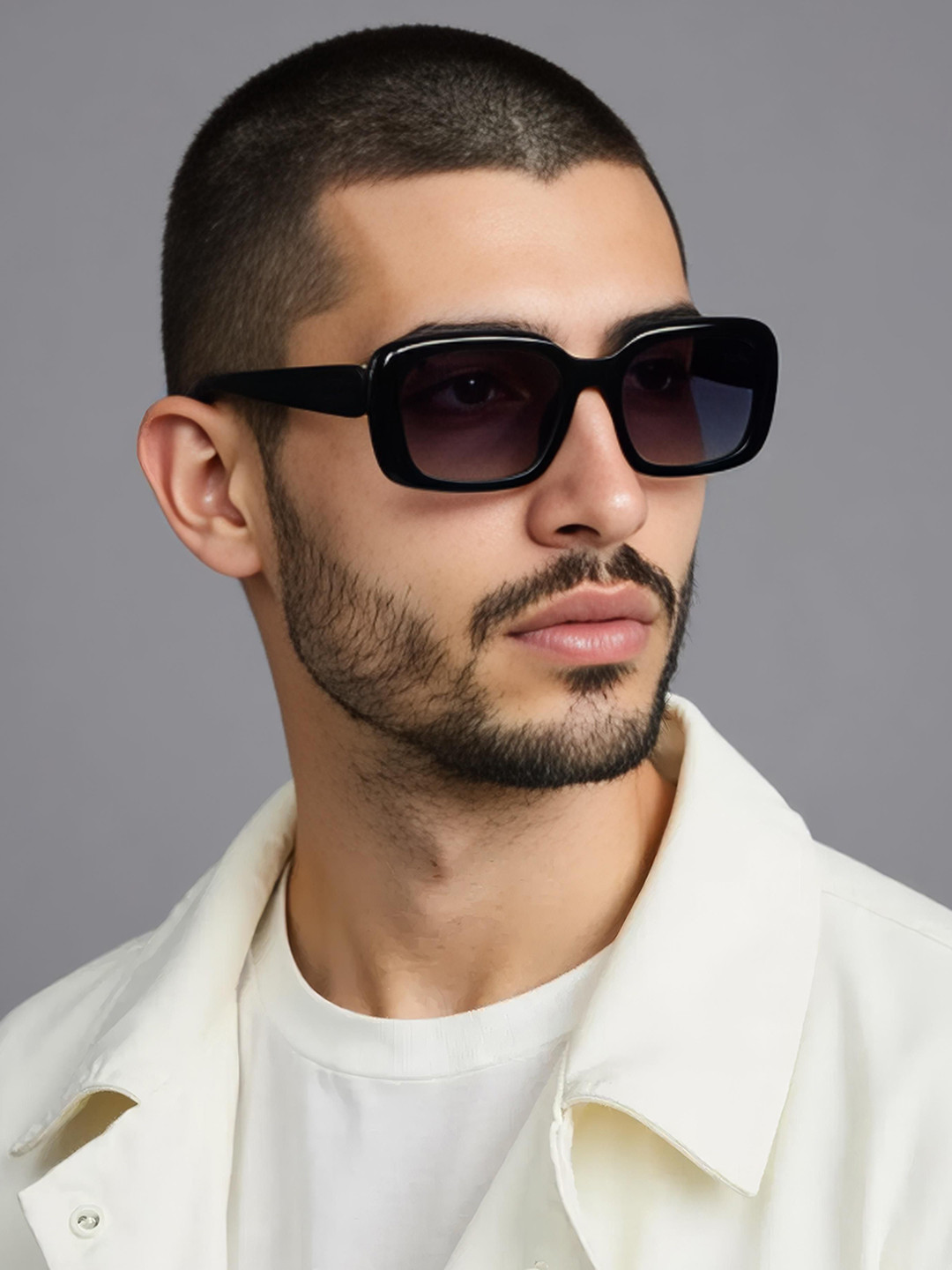 Ted Smith Unisex Rectangle Black Sunglasses With UV Protected Lenses