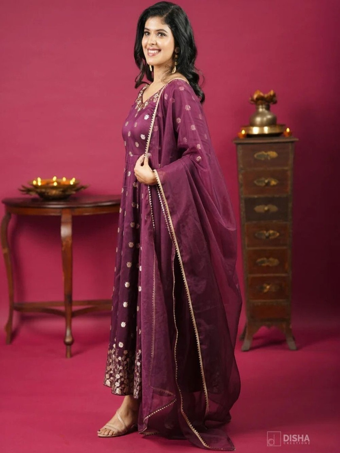 DISHA CREATIONZ Women Ethnic Motifs Panelled Pure Cotton Kurta With Dupatta