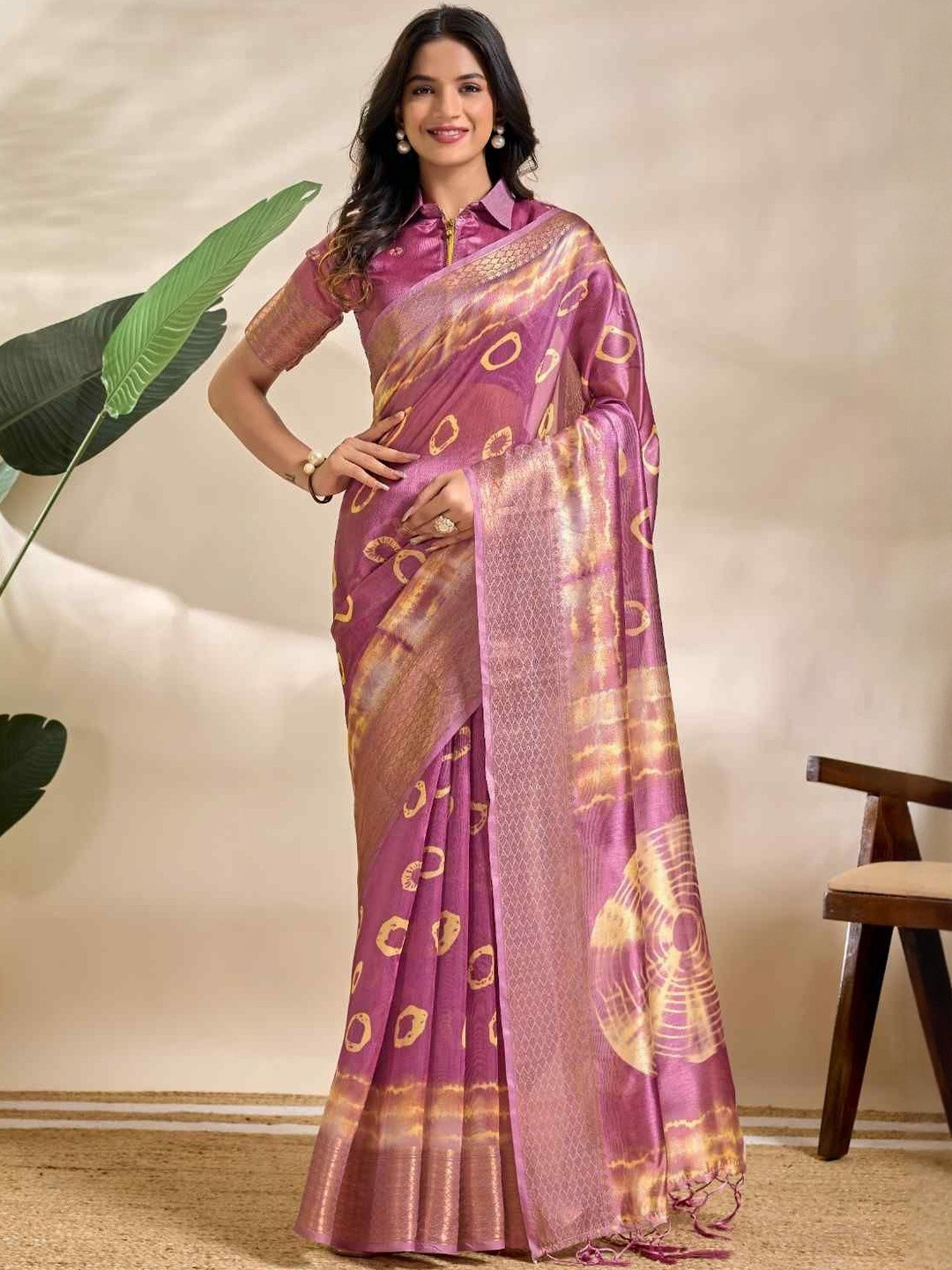 Tarlas Sarees Tie and Dye Pure Linen Saree With Blouse Piece