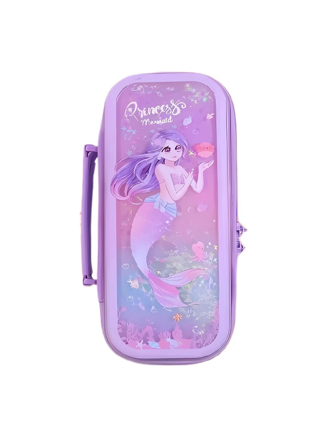 YK Purple Mermaid Themed Glitter Pencil Box