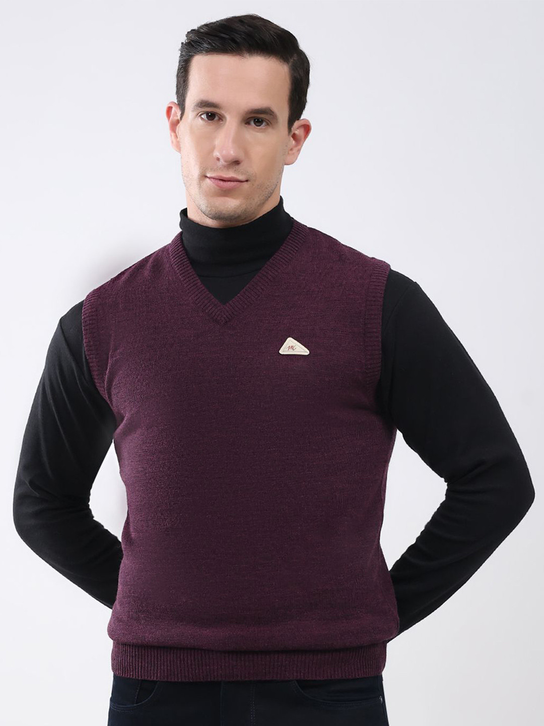 Monte Carlo  Men's Solid V Neck Full Sleeve Sweater Vest