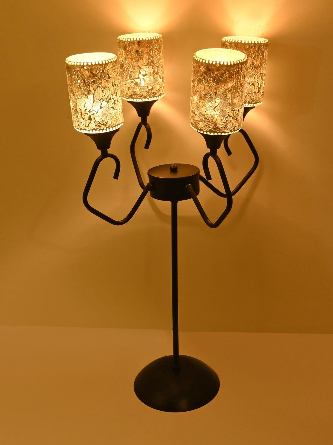 1st Time Glass Shade with 4 Hand Metal Base Floor Lamp