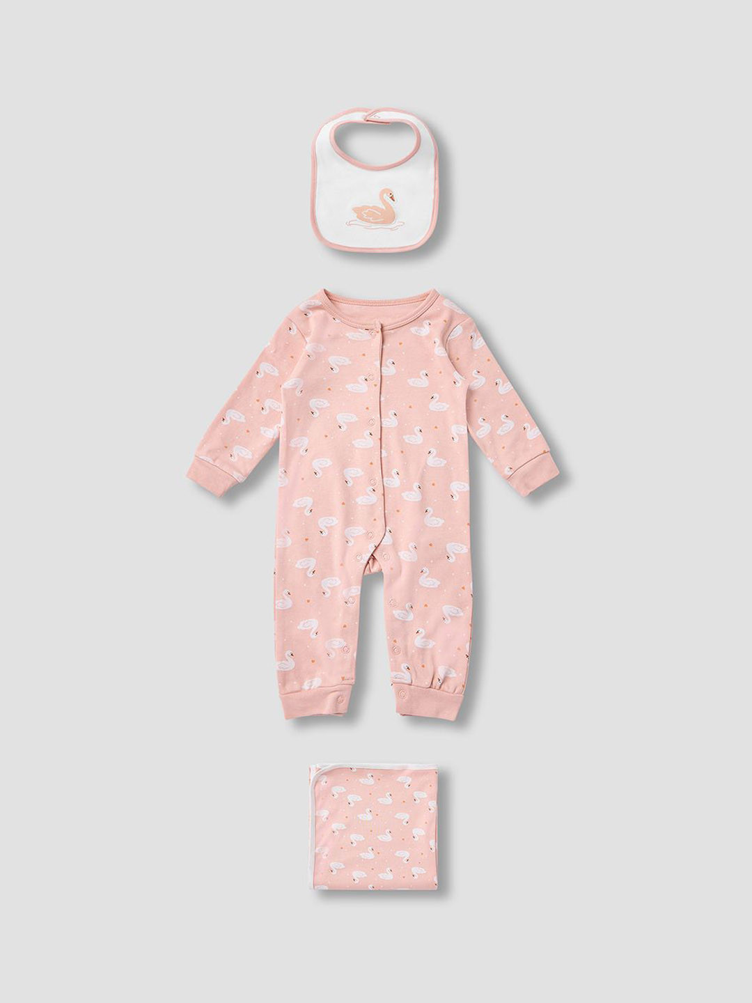 Juniors by Babyshop Kids 3-Pcs Printed Cotton Sleepsuit with Bib and Blanket Set