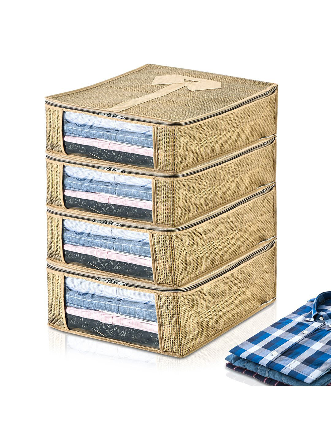 Kuber Industries Gold-Toned 4 Pieces Shirt Cover Multi-Utility Organisers