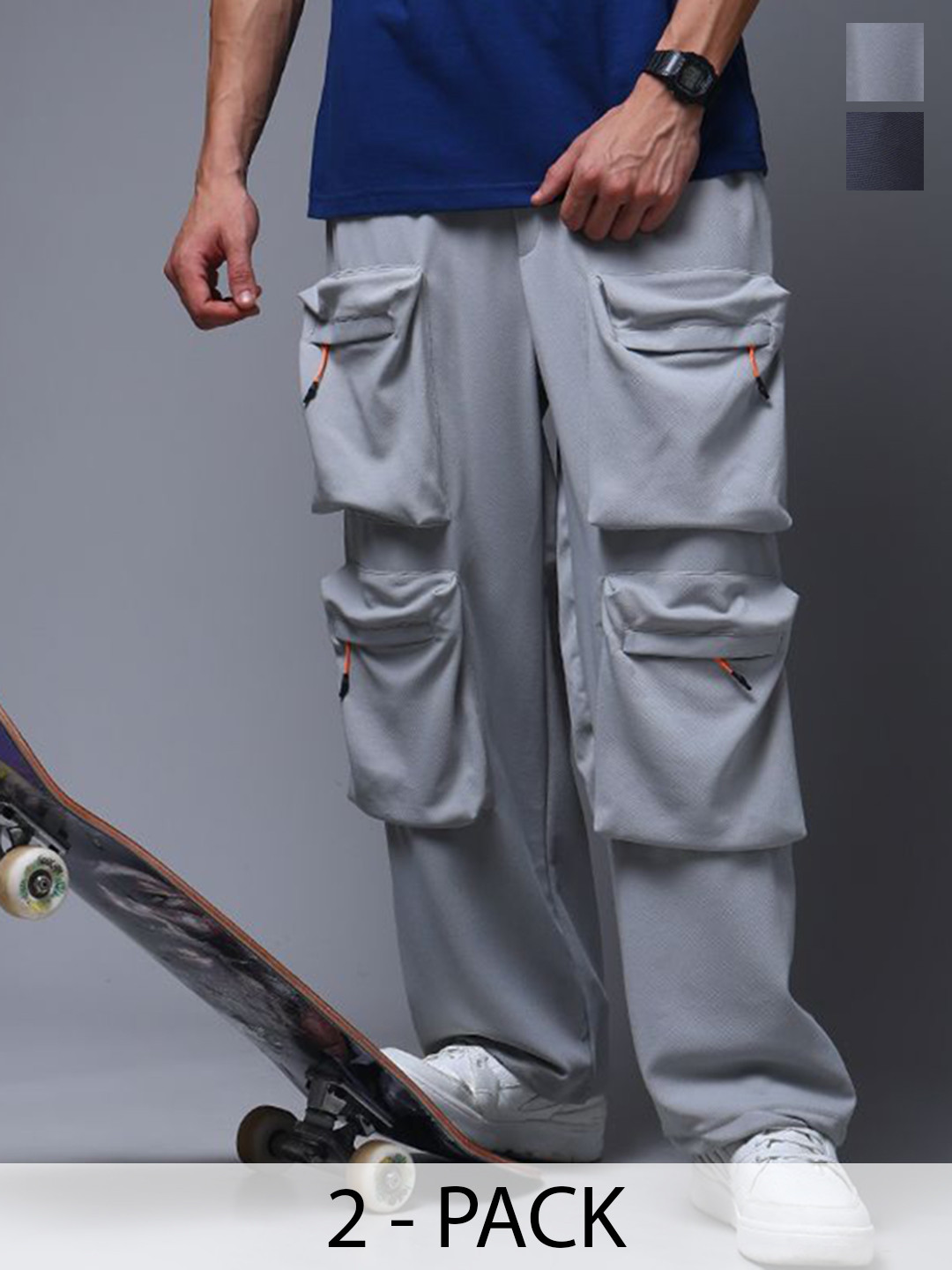MADSTO Men Pack Of 2 Mid Rise Relaxed Fit Track Cargo Trackpants