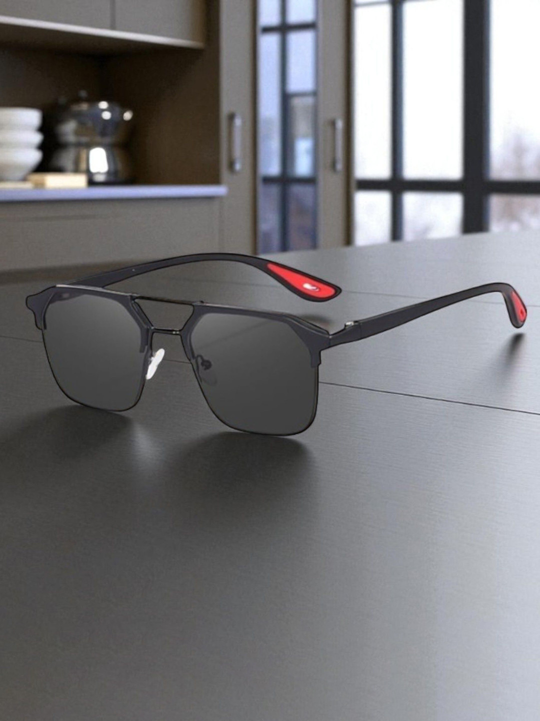 SPADEACES Unisex Rectangle Sunglasses with UV Protected Lens FULL BLACK FINAL-4