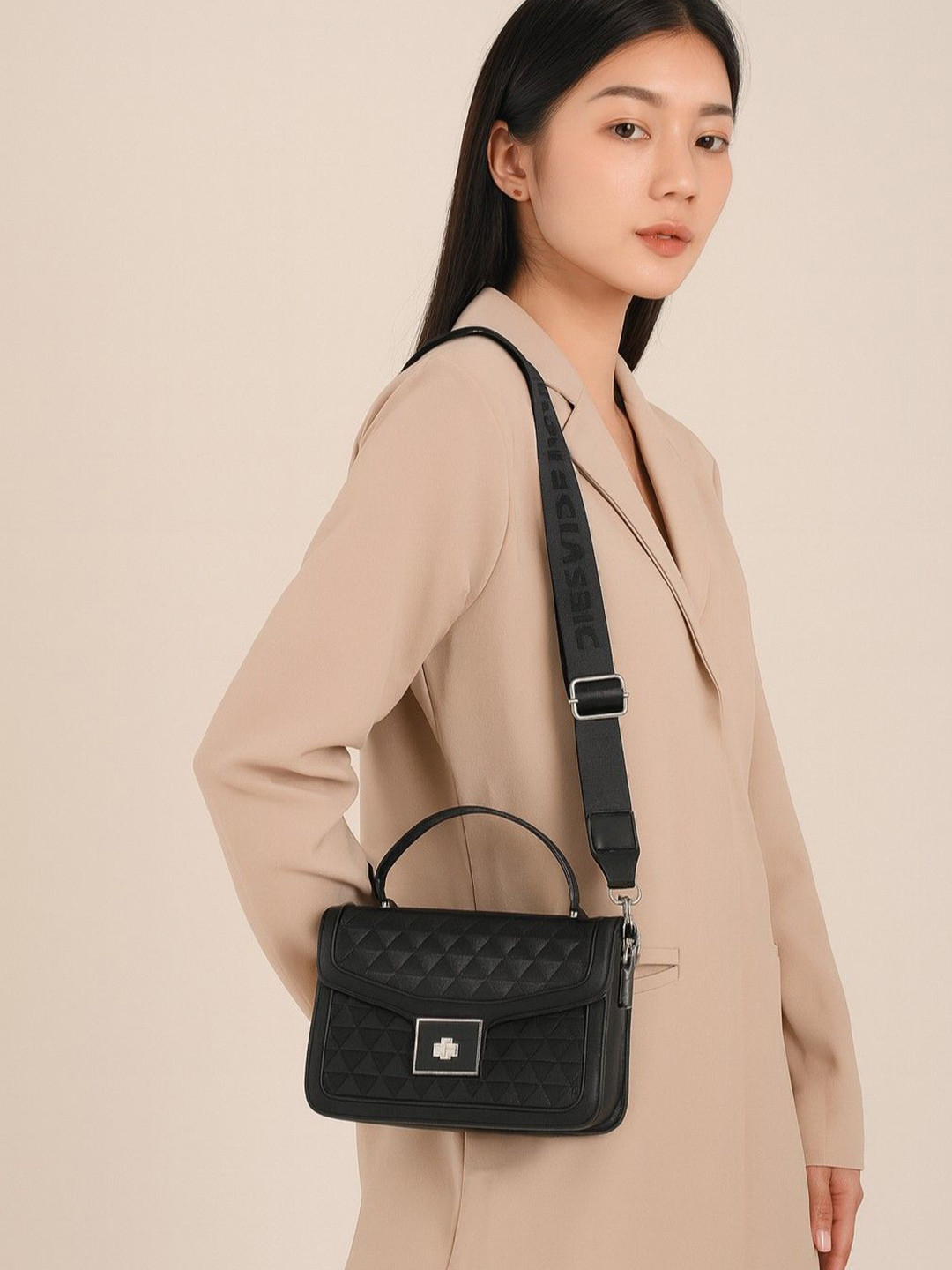 ALL ABOUT HER Women Textured Crossbody Quilted Satchel Bag
