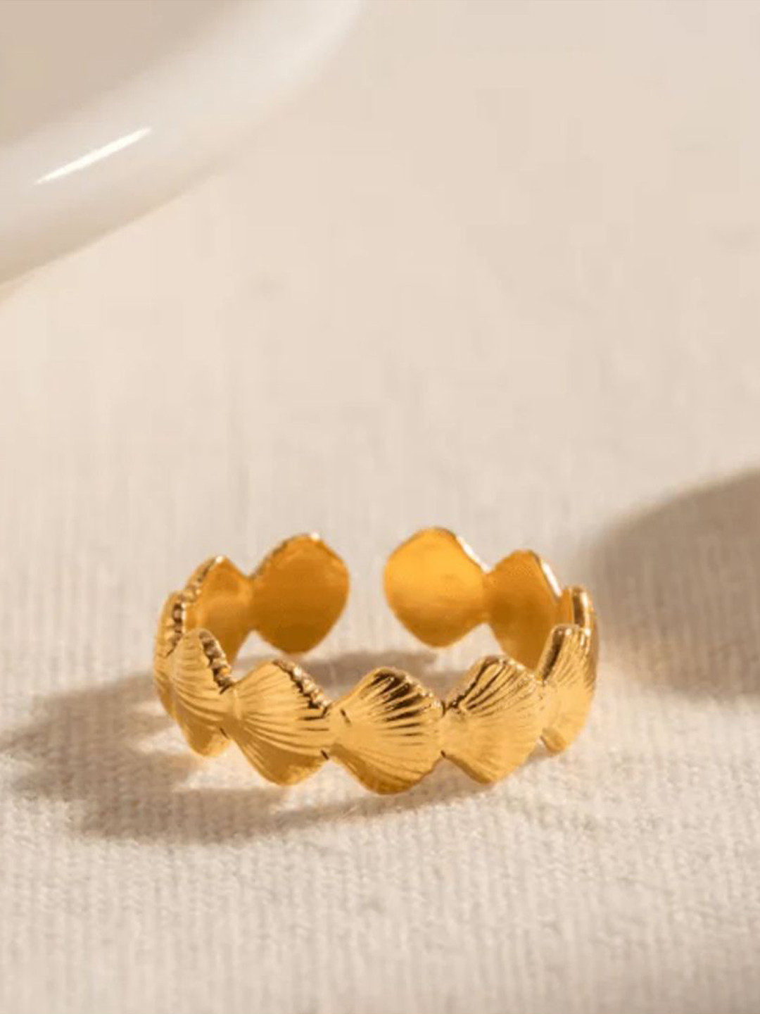 DIMPLERY 18K Gold Plated Stainless Steel Sea Shell Designed Finger Ring