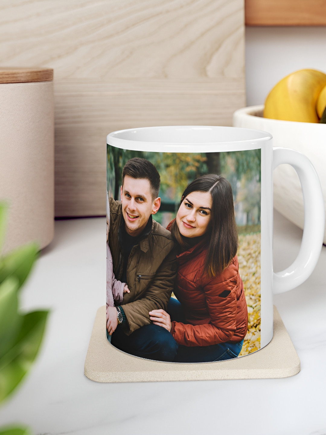 LAACO White & Brown Printed Ceramic Glossy Mug - 350 ml