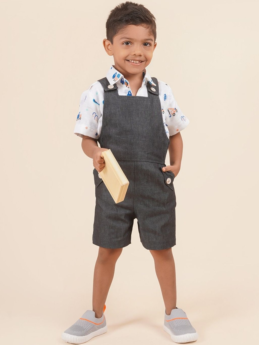 LOYZO-LOYAL TO JOY Boys Grey Denim Dungaree Set