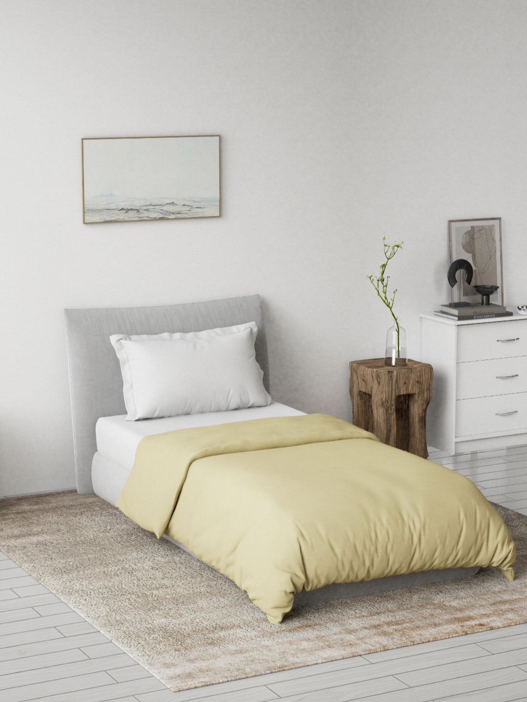 DDecor 100% Beige Cotton Creme Collection Reversible AC Room Plain Single Quilt