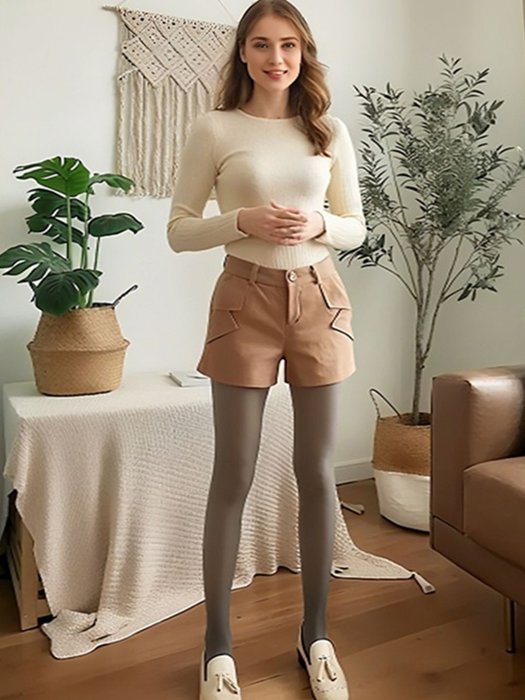 INDUS CLOUD Women Skin Fit High Waist Stretchable Fleece Thermal Winter Dual Tone Stocking