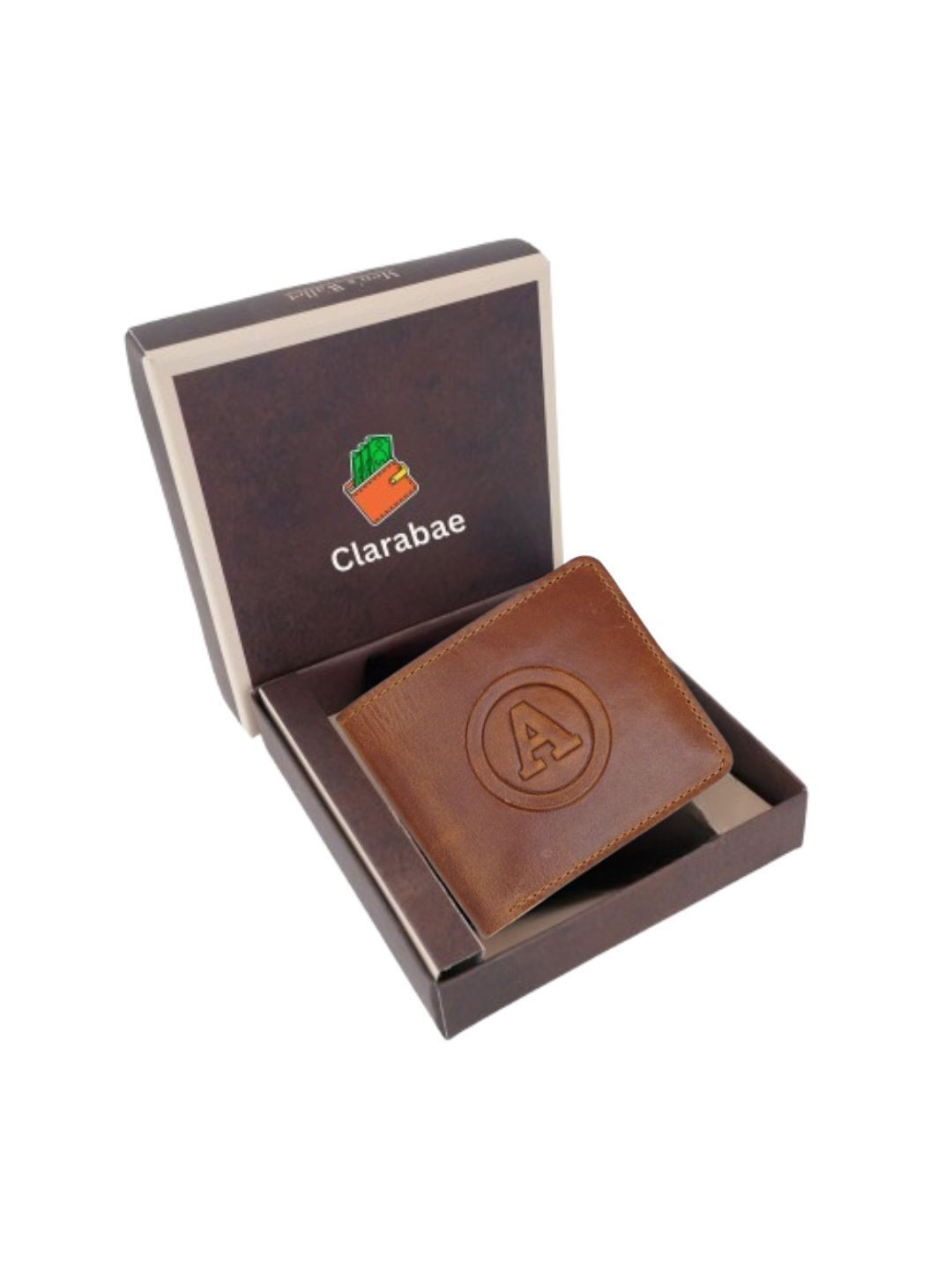 CLARABAE Men Leather Two Fold Wallet with Debossed Elphabet letter A