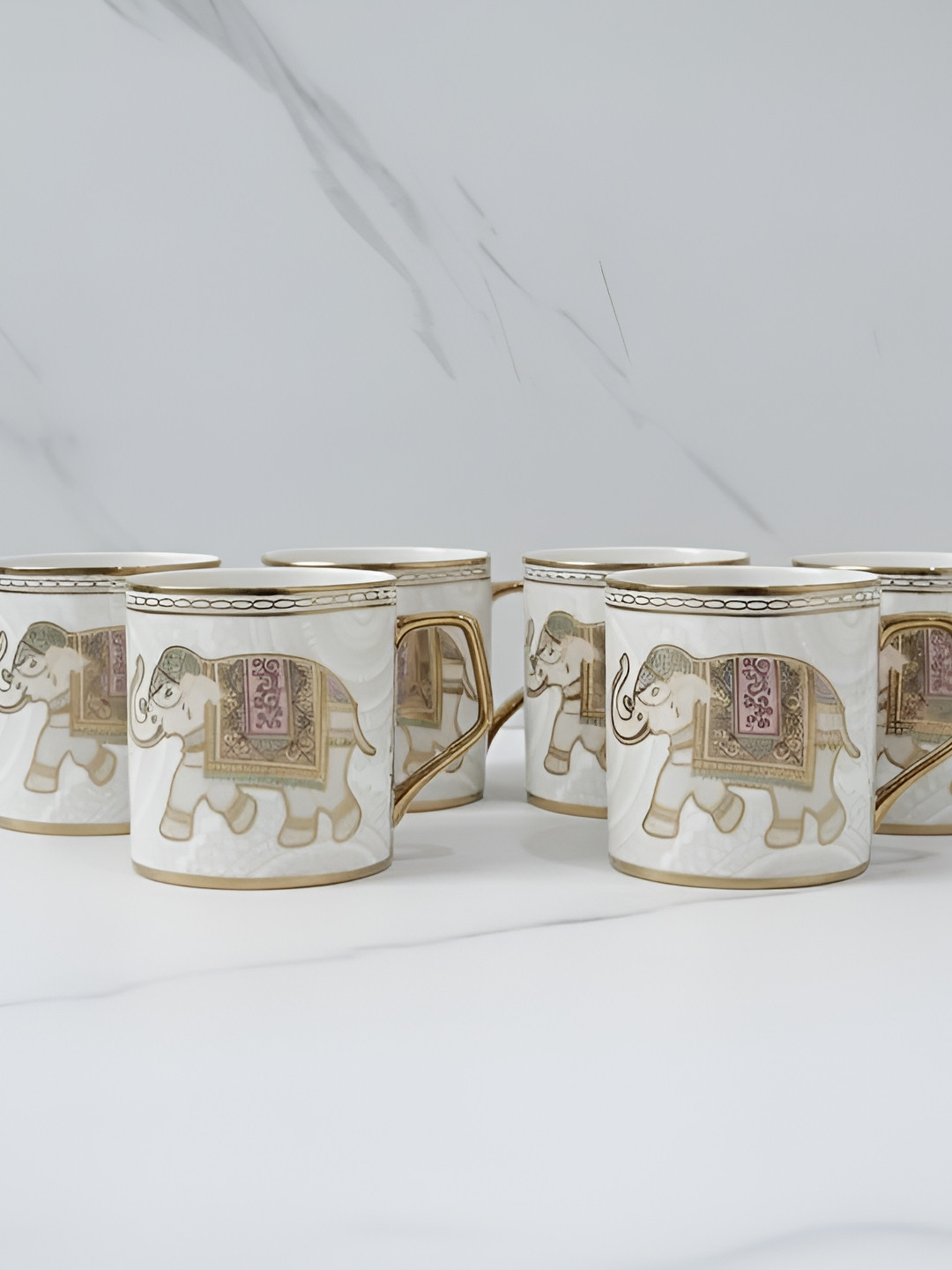 Femora White 6 Pieces Light Up Printed Ceramic Glossy Cups 180 ml