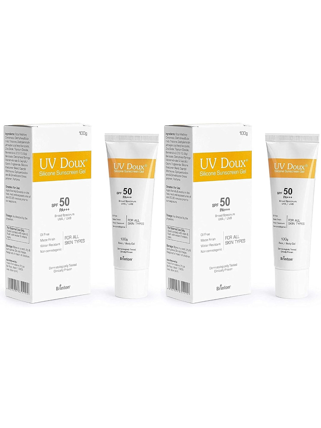 Brinton Set Of 2 UV Doux Silicone Sunscreen Gel SPF 50 PA+++ - 100 g Each
