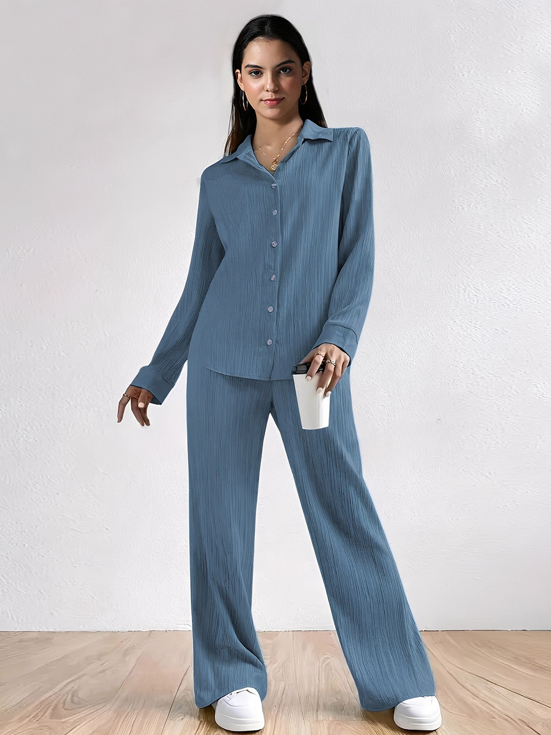 Selvia Effortless Everyday Collection Textured Shirt Collar Shirt & Trouser