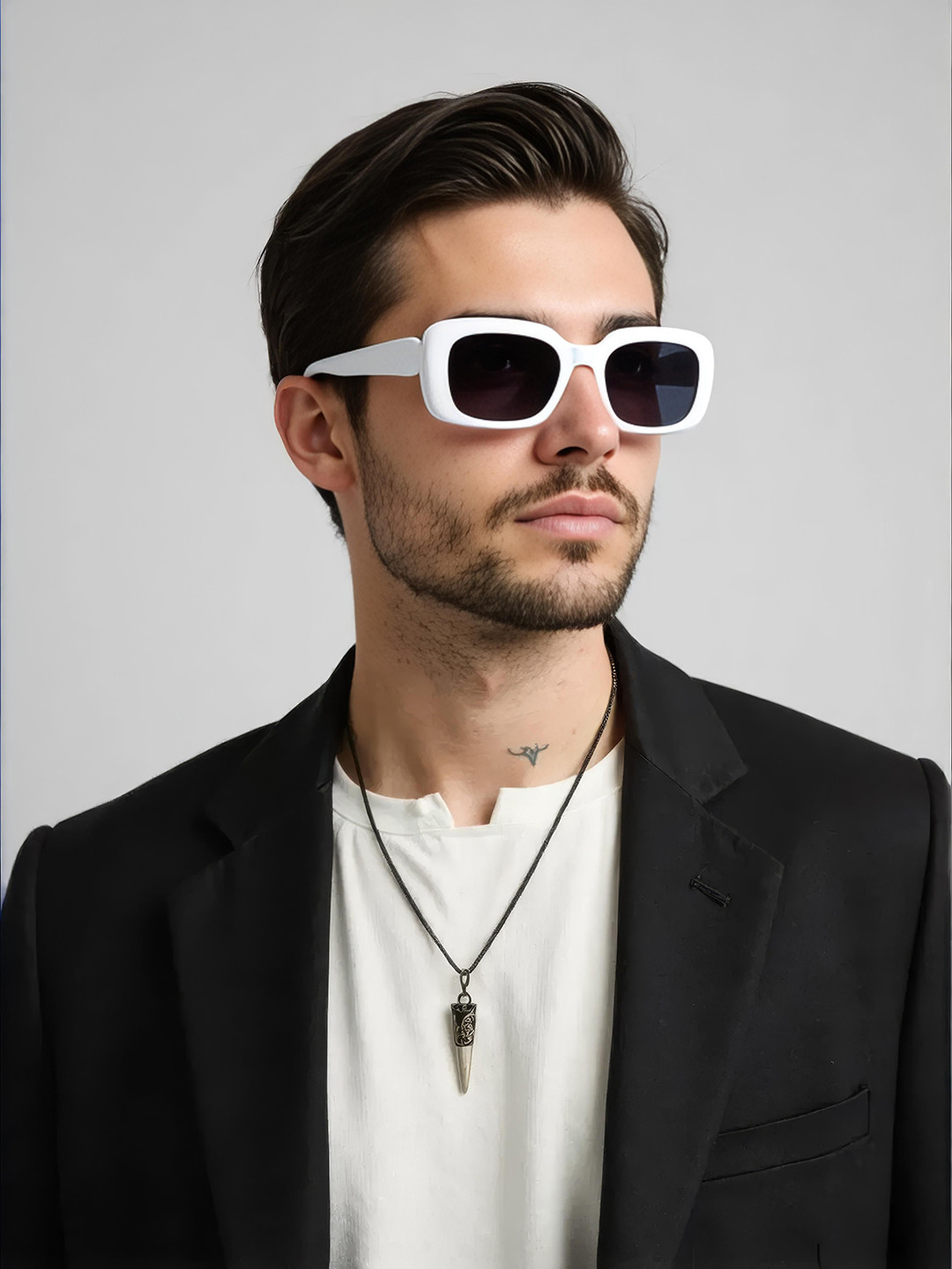 Ted Smith Unisex Rectangle White Black Sunglasses With UV Protected Lenses