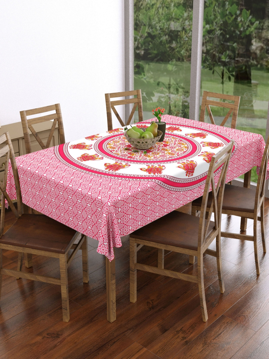 The Craft Monk White Cotton 6-Seater Table Cover