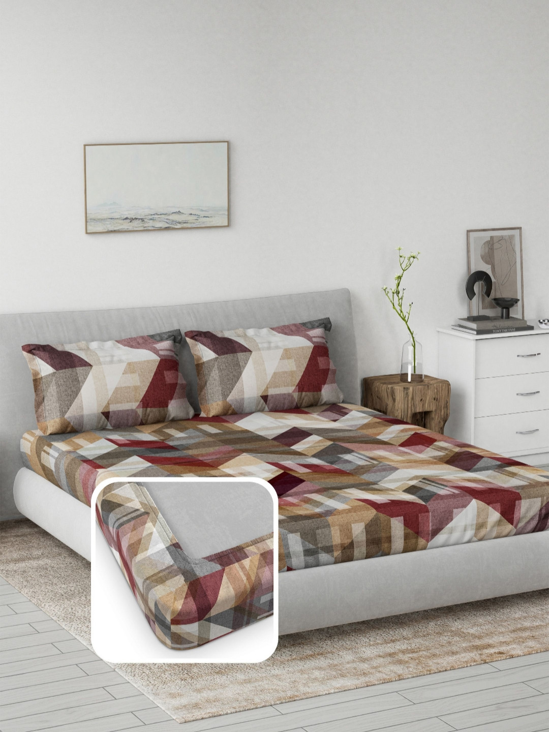 DDecor Prime Red Abstract144 TC Pure Cotton King Bedsheet Set 1.82 m x 1.98m