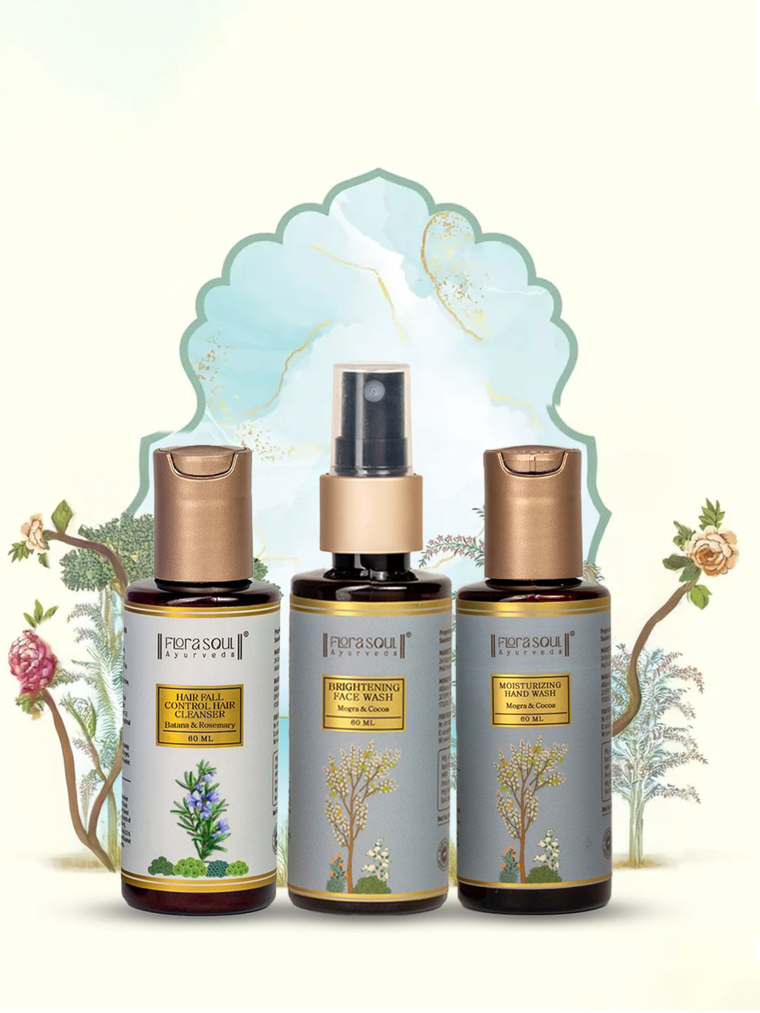 FloraSoul Set Of 3 Brighteing Face Wash, Moisturizing Hand Wash & Hair Cleanser