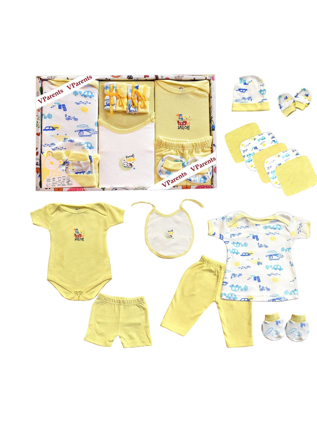 Parents Kid Pack of 13 Yellow Cotton New Born Baby Apparel Gift Set