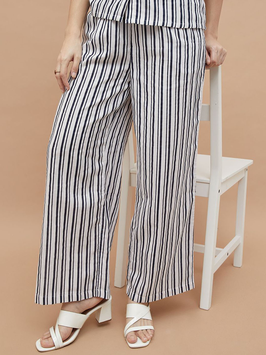 Fame Forever by Lifestyle Women Striped Regular Fit Easy Wash Trousers