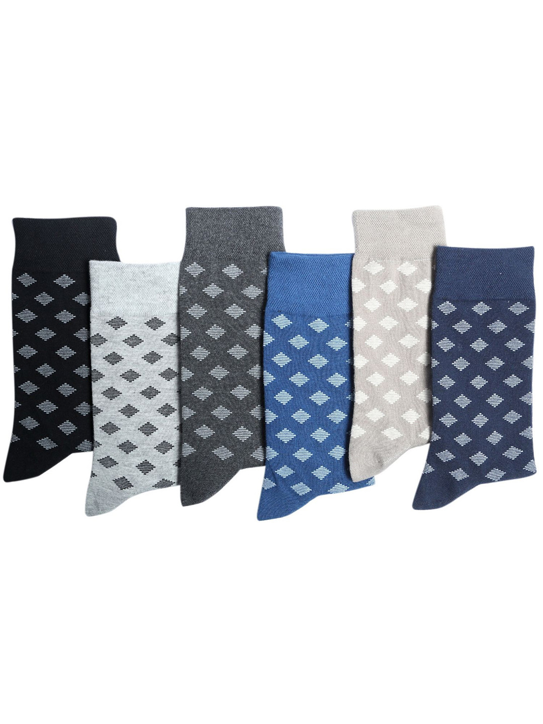 N2S NEXT2SKIN Men Pack Of 6 Assorted Cotton Crew Socks with Striped Diamond Pattern