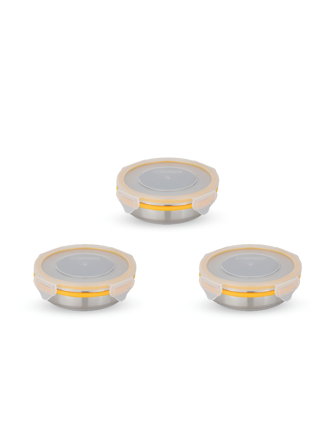 STEELLOCK Yellow & Silver Toned 3 Pieces Stainless Steel Airtight Lunch Box 250ml