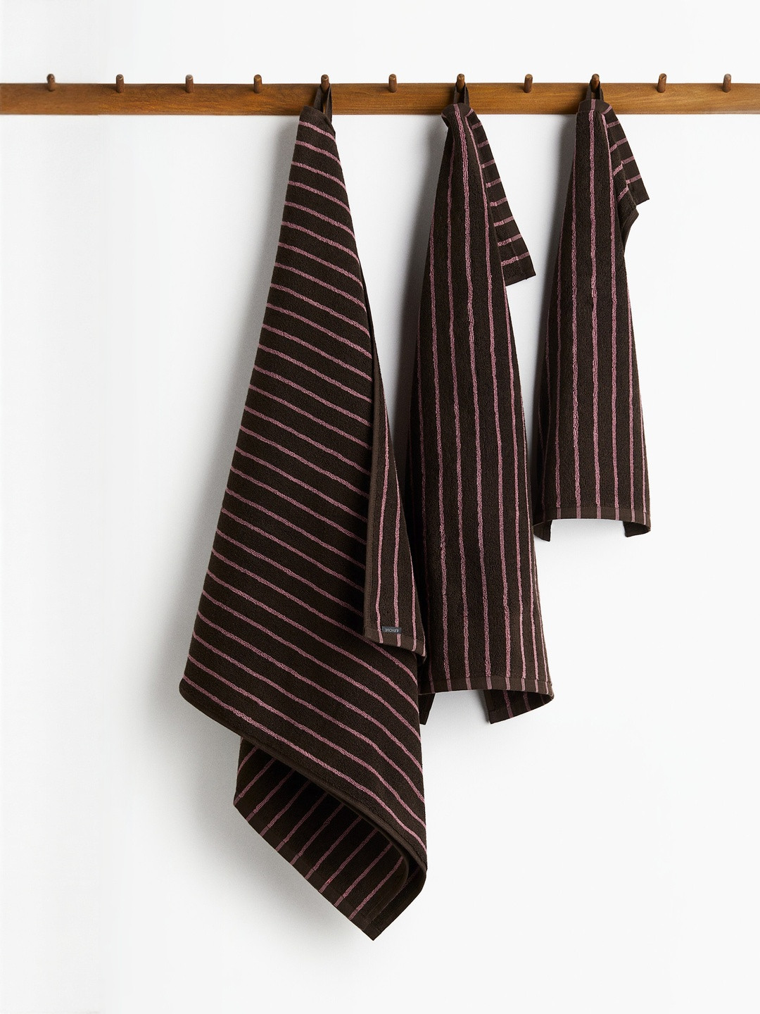 H&M Brown And Pink Pure Cotton Striped Guest Towel