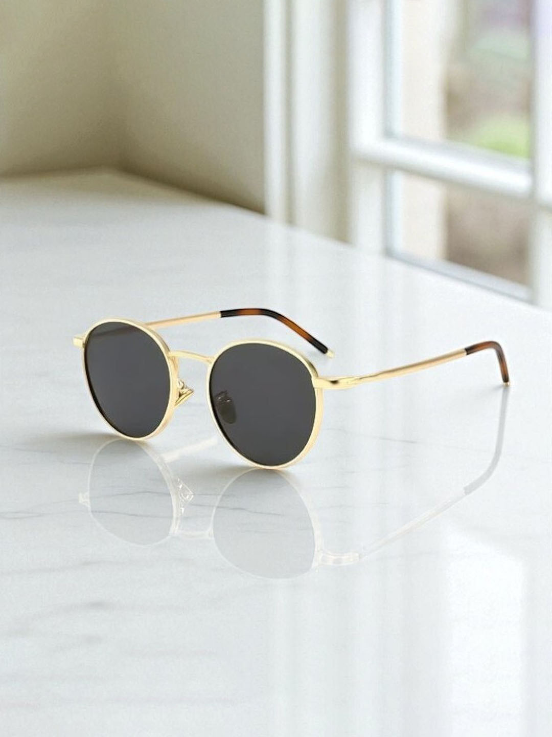 SPADEACES Unisex Round Sunglasses with UV Protected Lens GOLD BLACK PENTO-4