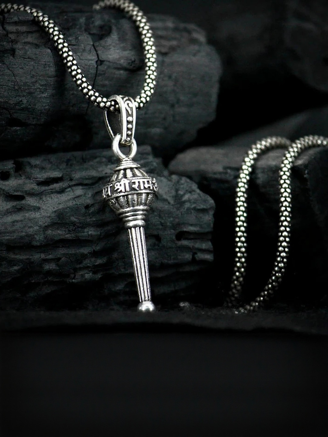 Rashifaashion Unisex Stainless Steel Lord Hanuman Ji Shaped Oxidised Pendant With Chain