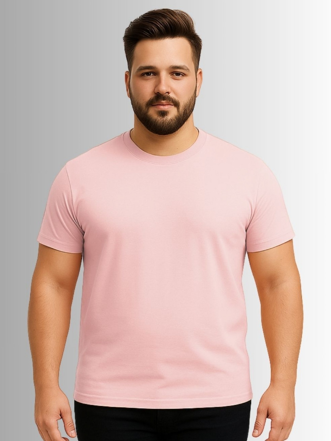 KART BLACK Men Plus Size Solid Round Neck Cotton T-shirt