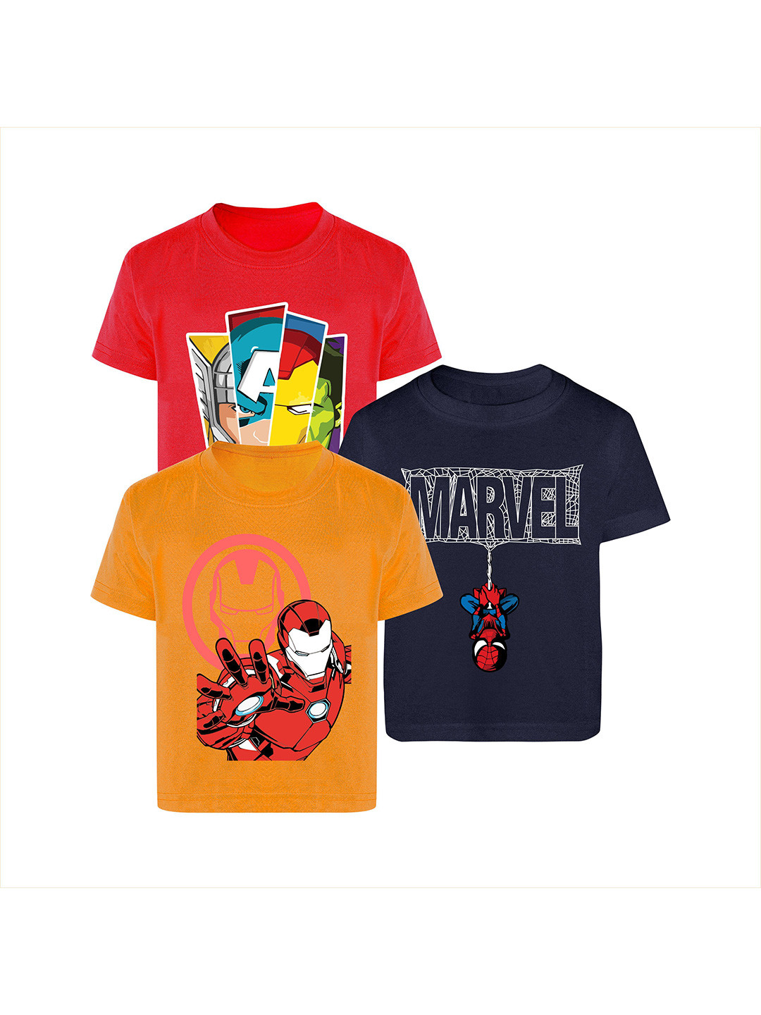 YK Marvel Boys Pack of 3 Captain Marvel Bio Finish Graphic Printed Cotton T-shirts