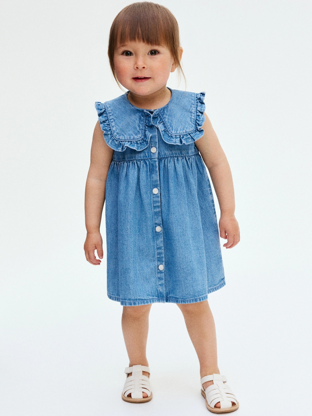 H&M Girls Sailor-Collared Denim Dress