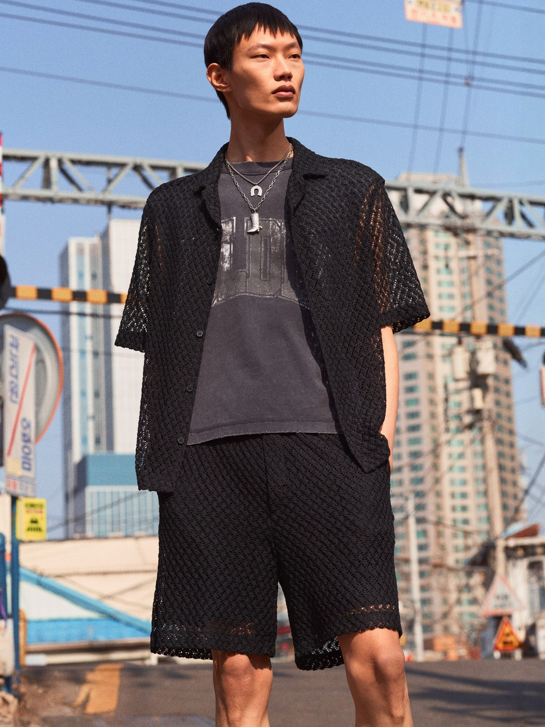 H&M Men Relaxed Fit Crochet-Look Shorts
