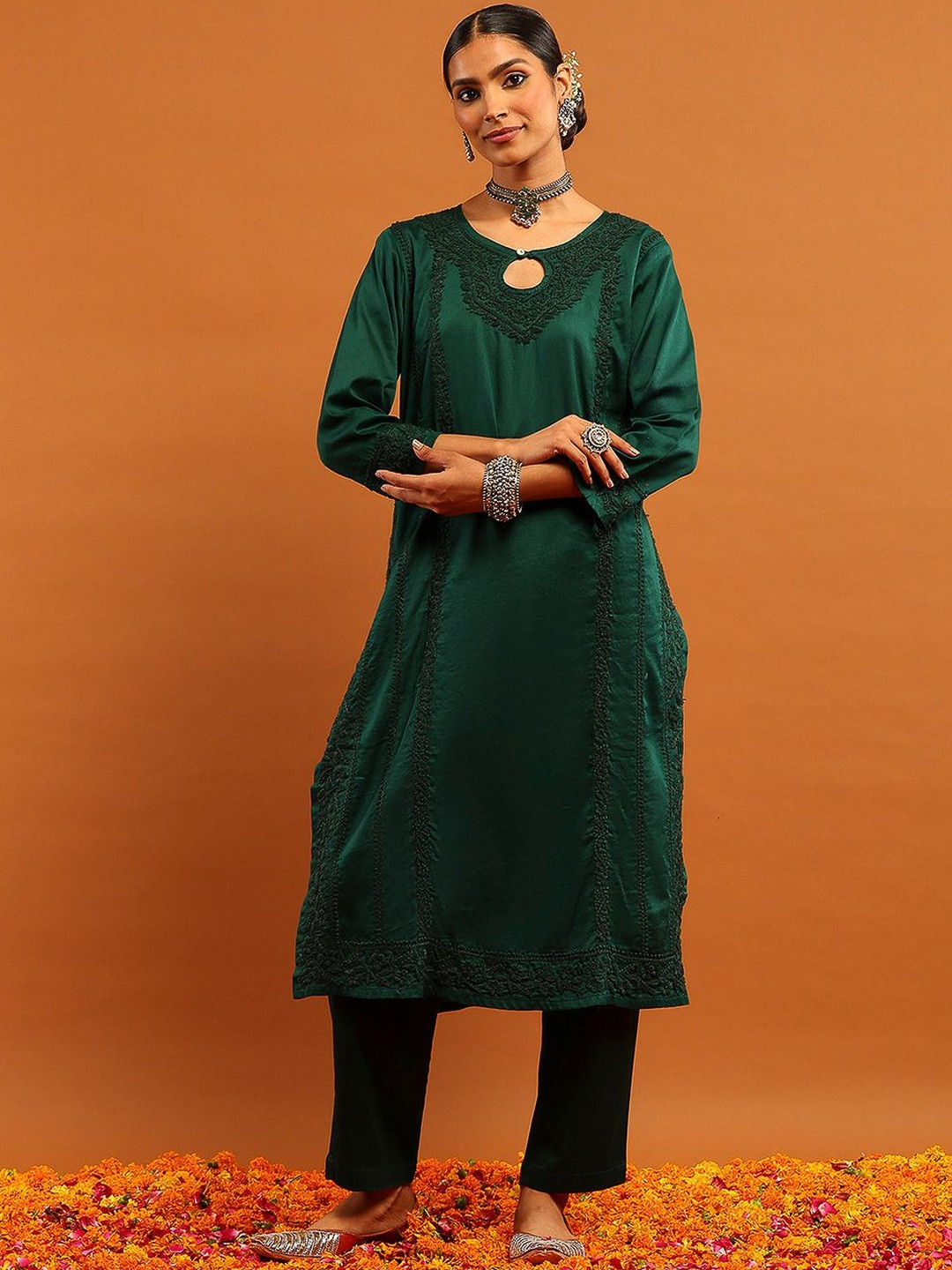House of Chikankari Women Jaam Silk Chikankari Kurta Sets