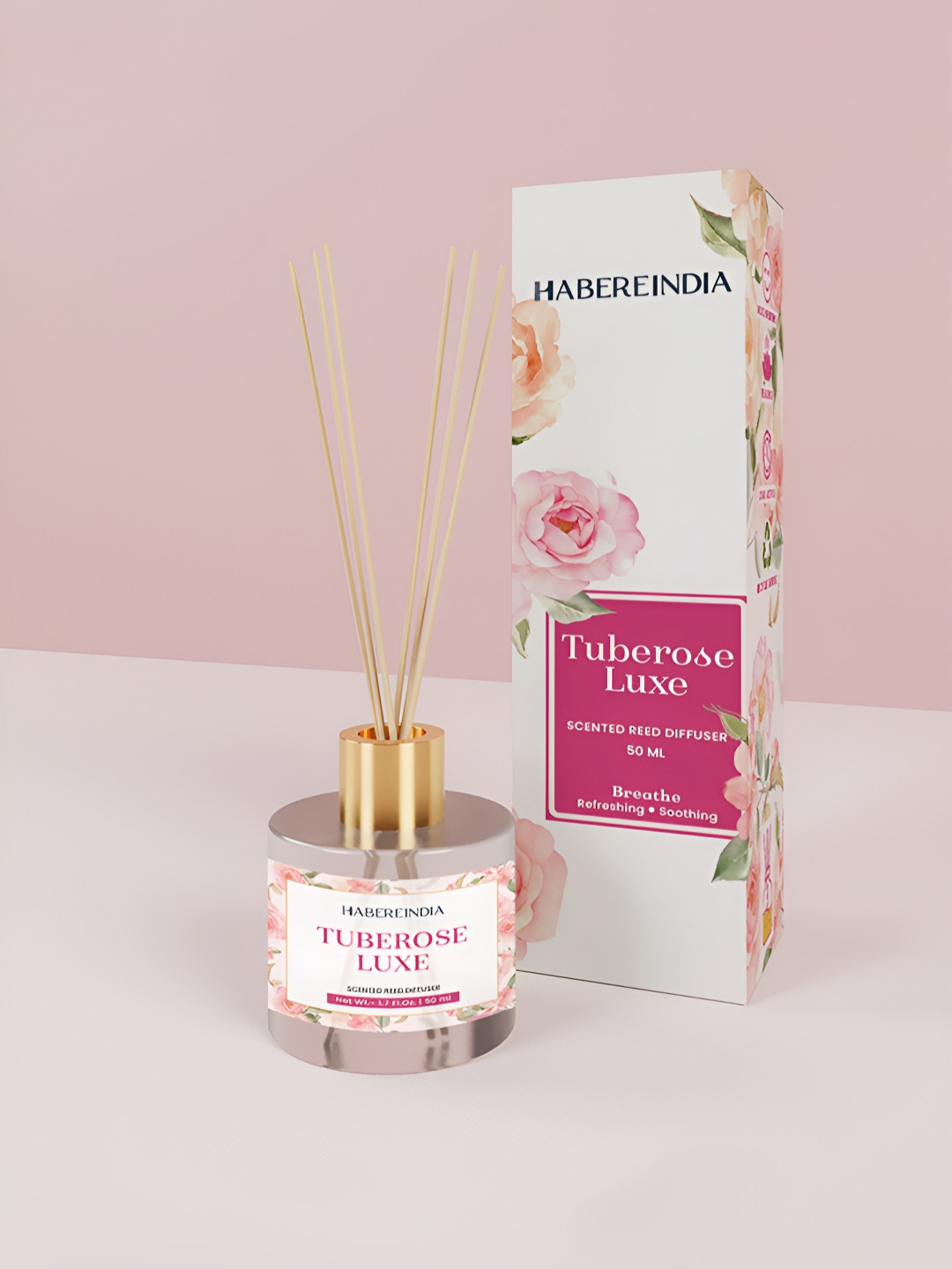 HABERE INDIA White Tuberose Luxe Reed Diffuser With Oil & Reeds - 50 ml