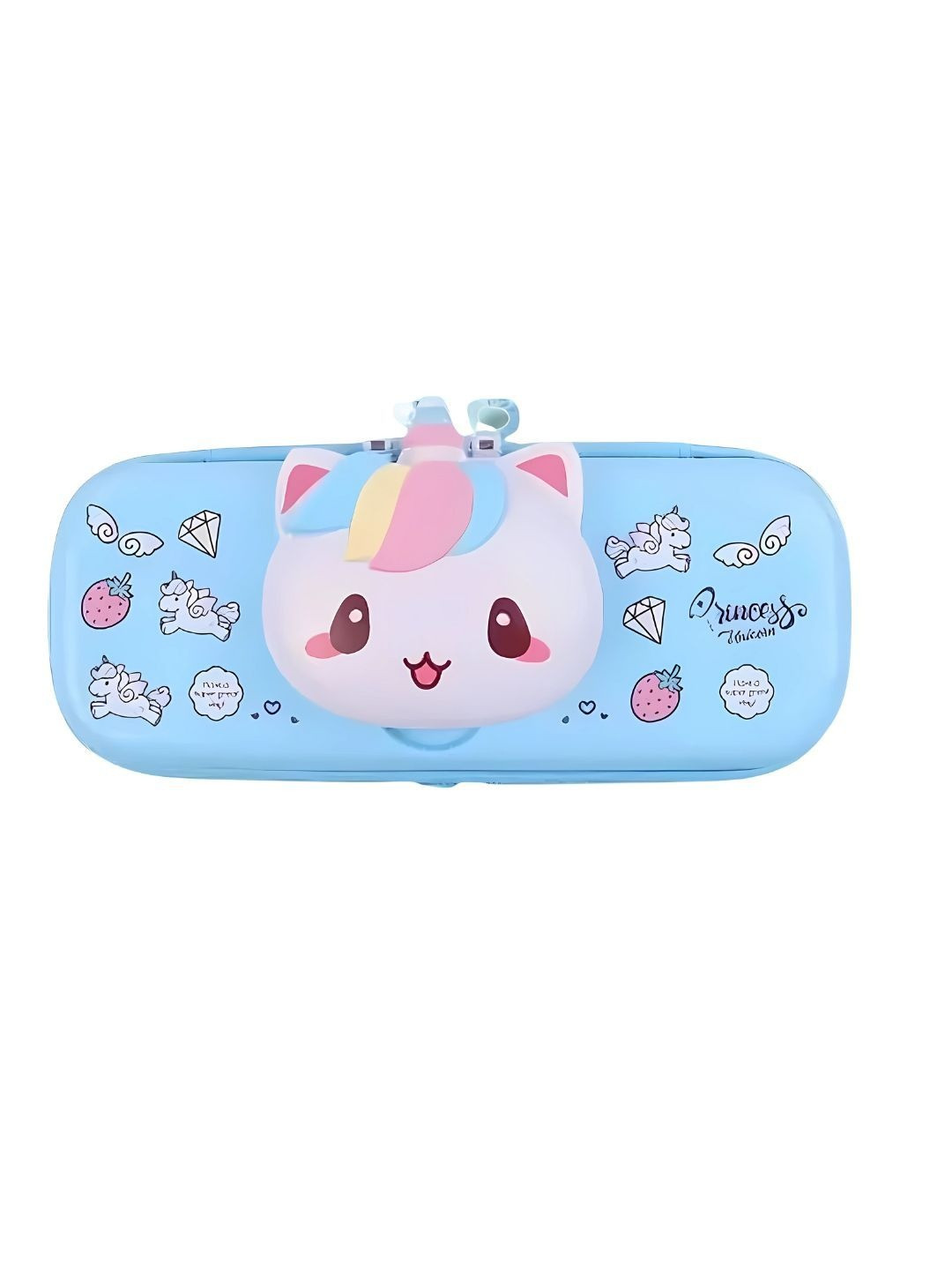 YK Blue 3D Unicorn Graphic Print Pencil Box