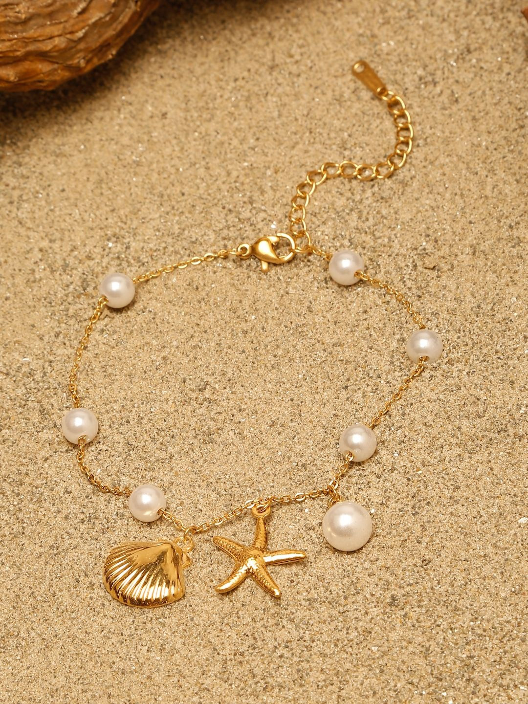 Stoln Pearls Beaded Starfish Shell Charm Bracelet