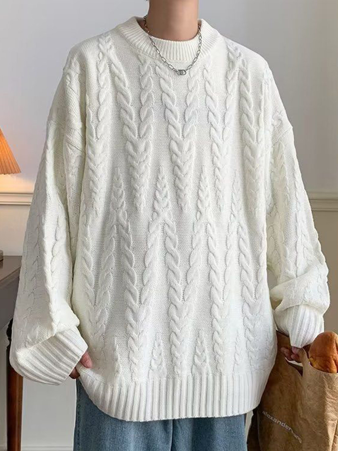 StyleCast x Revolte Men Ribbed Cable Knit Long Sleeves Pullover