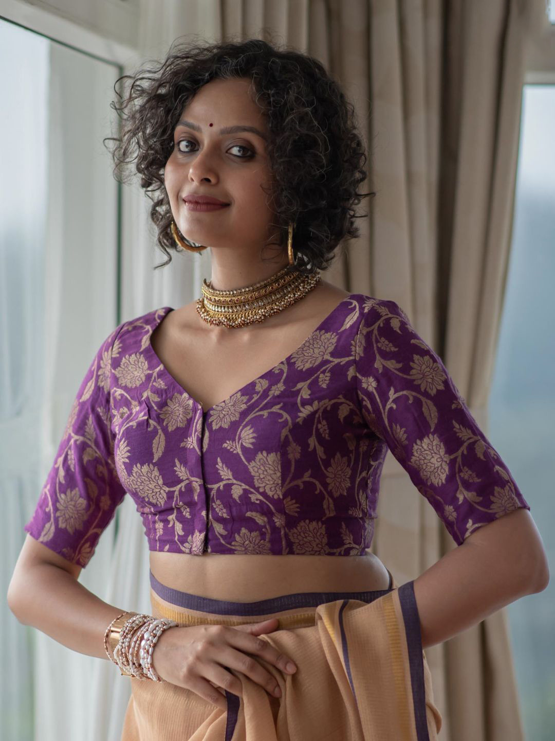 Suta Purple Silk Blouse