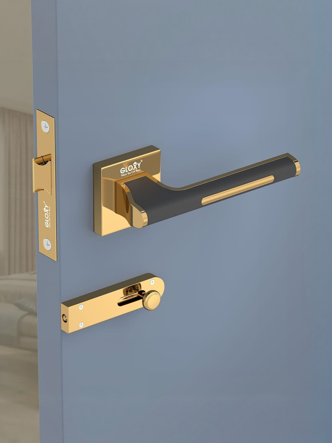 GLOXY Luxury Keyless Door Locks Handle with Brass Baby Latch