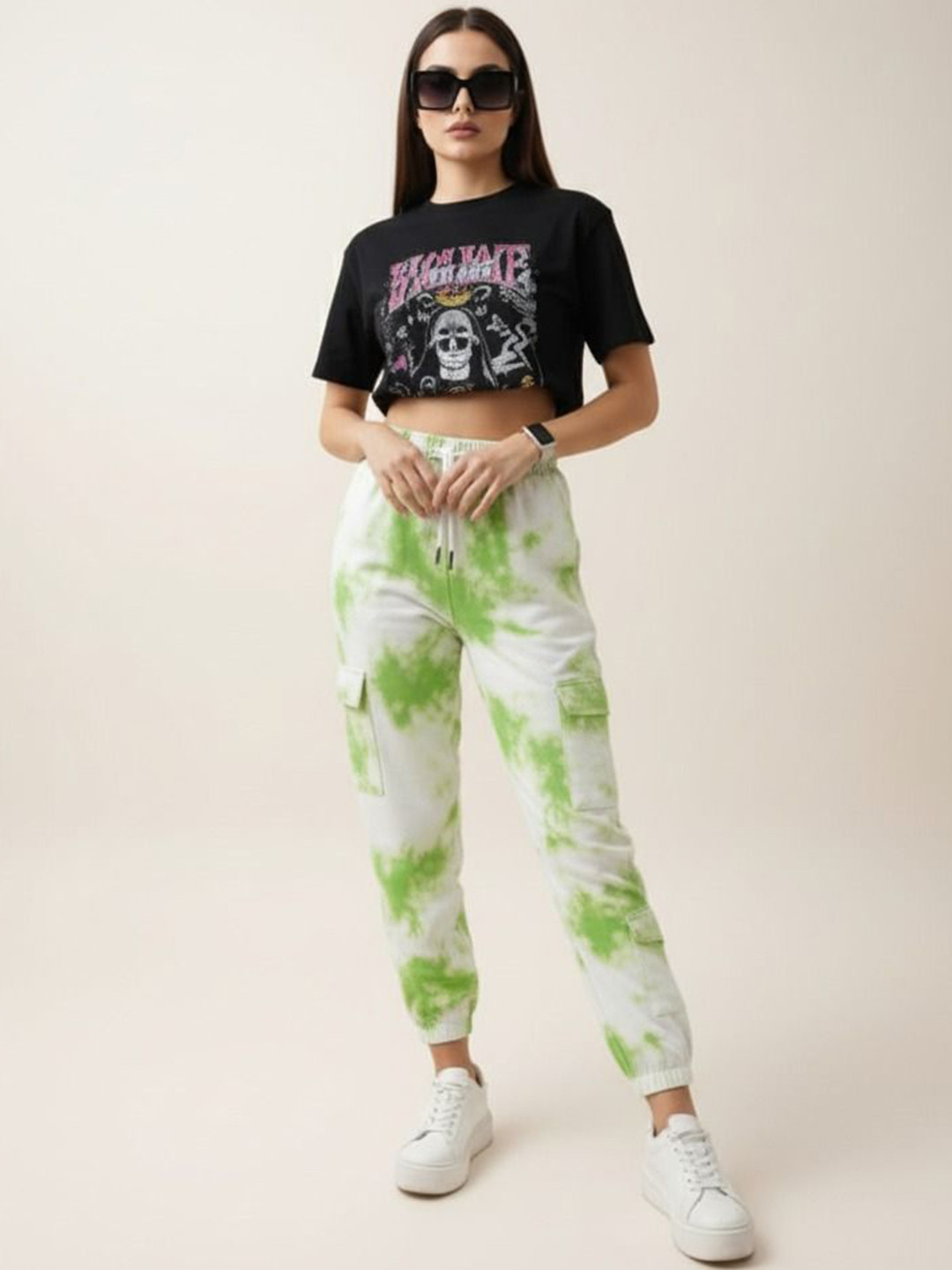 HIGH BUY Women tie-dye Smart High-Rise  jogger Trousers