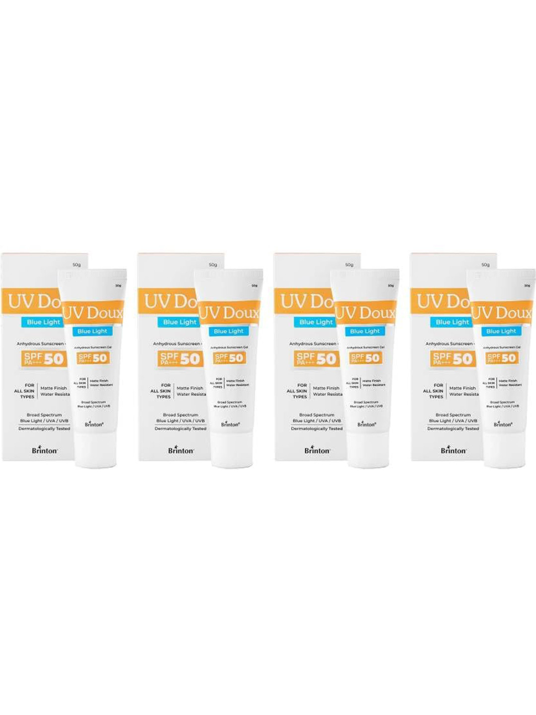Brinton Set Of 4 UV Doux Blue Light Sunscreen Gel With SPA 50 PA+++ - 50 g Each